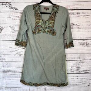 Aarong Bangladesh Women's Panjabi Kurta Size 36 / S Green Embroidered Ornate